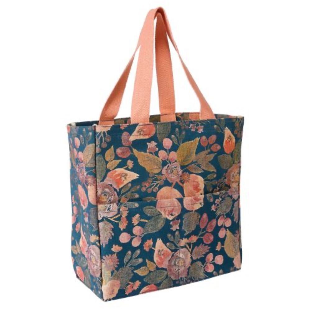 ECCOLO Large Peach Pink Blue Green Floral Cotton Shopping Beach Utility Tote
